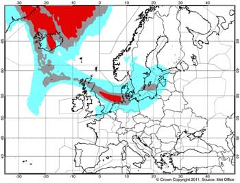 Verlauf der Aschewolke, © Met Office