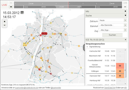 Echtzeit-Zugmonitor der Süddeutschen Zeitung