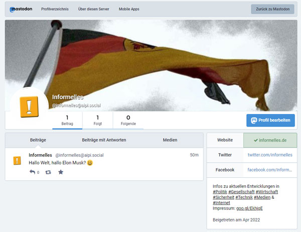 Screenshot: Informelles auf Mastodon @informelles@aipi.social